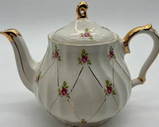 San Francisco Music Box Co. Floral Musical Teapot  Porcelain w Gold Trim