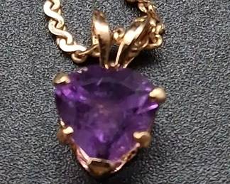 14k Gold Amethyst Pendant On 14k Chain