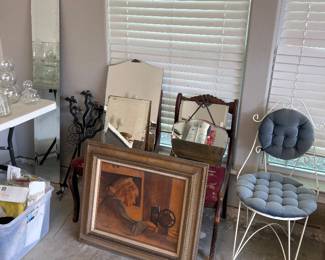 Vintage chairs, mirrors and picture