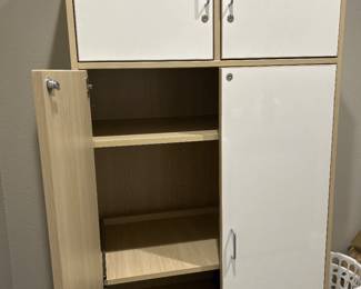 Storage Cabinet with pull out shelf and locking cubbies