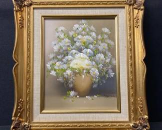 Vintage Oil Floral Still Life Daisies In A Vase Signed Mariano