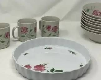 Christineholm Stoneware Pie Plate  Pink Rose Stoneware Mugs  Bowls