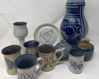 Westerwald German Salt Glazed Stoneware Pitcher And Pottery