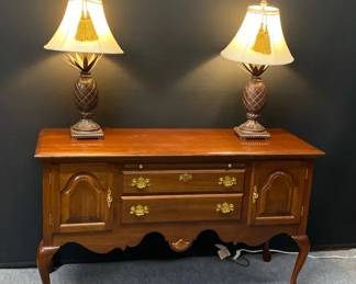 Solid Wood Colonial Furniture Company Buffet And Set Of Two Metal Lamps