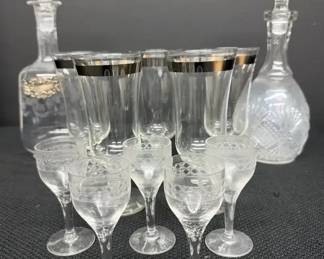 Antique German Hanau Decanter With Silver Label, Glassware