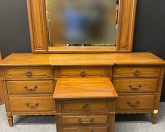 Vintage Three Wood Dresser Nightstand And Mirror