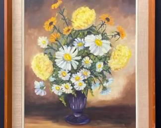 Large MidCentury Style Floral Signed Oil Painting