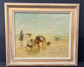 Vintage Signed Coastal Scene Oil Painting