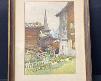 Vintage European Swiss Mountain Village Print By Marc