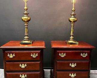 Sumpter Cabinet Company Night Stands With Vintage Stiffle Lamp Set