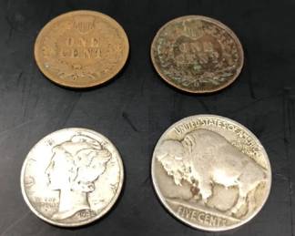 Wheat Pennies, Buffalo Nickel, Mercury Dime