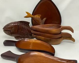 Mountain Maid Leaf Bowls hand carved wooden fish from Haiti