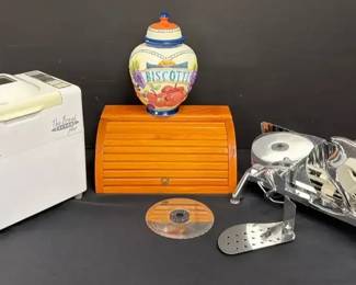 Rival Food Slicer, Sanyo The Bread Factory Plus, Wooden Bread Box And Biscotti Jar