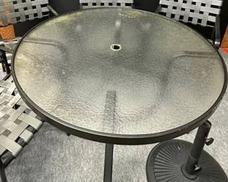 48 Round Glass  Metal Patio Table with 4 Chairs And Metal Umbrella Stand