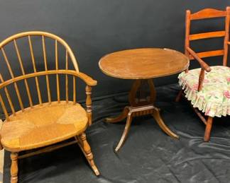 Accent Chair  Windsor Rocking Chair  Mersman Style Ovaltop Table With Lyre Base