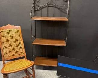 Metal Bakers Rack, Vintage Wood Rocker, Toshiba 30 Tv