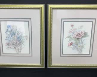 Pair Of Floral Botanicals By Mary Vincent Bertrand Signed And Numbered