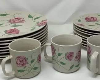 Stoneware  Made In China  Rose Pattern Serving Pieces  Dinner  Salad Plates Cups