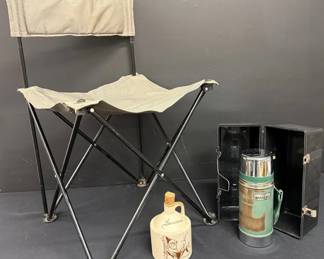 Aladdin Stanley Thermos With Case, Foldable Spectator Chair And TN Whiskey Jug