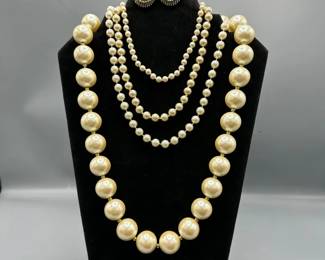 Silver and Gold Pearl Necklace and Earrings Sets