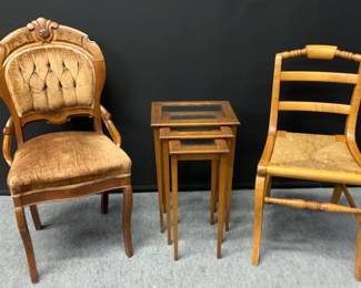 Vintage Wood Chairs And Nesting Tables, No Maker Found