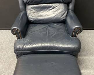 Classic Brand Leather Blue Chair And Ottoman
