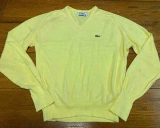 VTG 90s USA Lacoste Izod Yellow Knitted Logo Patch V Neck Sweater Top Mens L