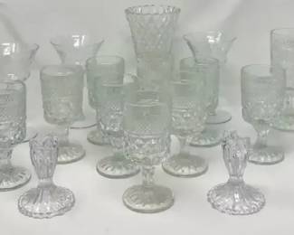 Cut Glass Vase And Goblets  Etched Cocktail Glasses  More