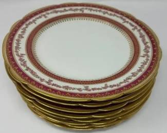 Set Of 8 Vintage GDA Limoges Porcelain Plates  Haviland  Pink Cabbage Rose Pattern