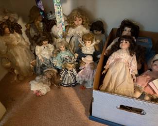 Vintage porcelain dolls, and other dolls