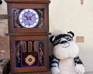 Vintage Grandfather Clock Style Musical Wood Jewelry Box Armoire