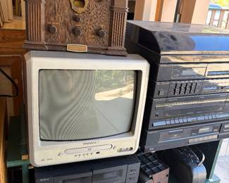 Magnavox CRT TV/DVD Combo. Sony Stereo System. Philco Cathedral Radio 