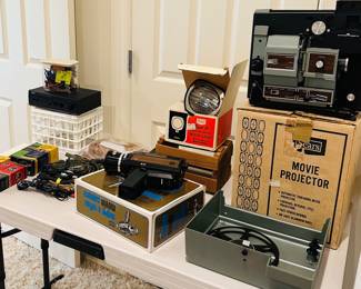 Vintage Super 8 camera, light, movie projector