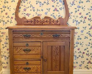 Antique Wooden Wash Stand w/ Towel Bar