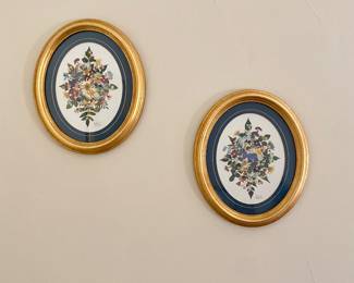 Two Pressed Dried Flower Collage Wall Art signed by Marion