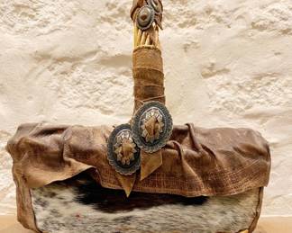 Native American Art Baket with leather, fur