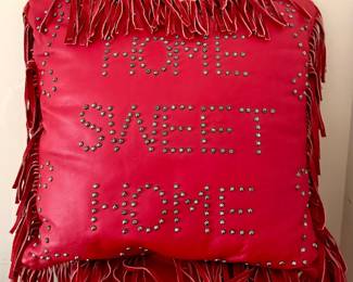 Home Sweet Home Throw Pillow with Leather Fringe