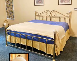 King Brass Bed Frame w/ Porcelain Painted Knobs