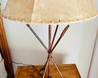 Pair of  Metal Arrow Lamps w/ Real Rawhide Shades
