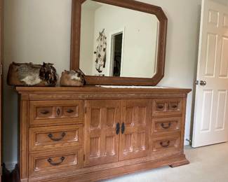 Dresser w/ Mirror - Hooker Furniture (Martinsville, VA), all wood, western harward, clever storage, 70"w x 34"h x 18"d