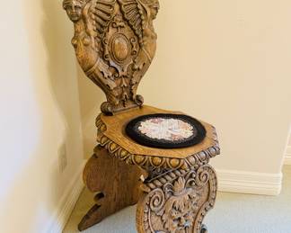 Sgabello Chair - antique Italian Renaissance Revival chair, highly decorative hall chair popular during the 19th century