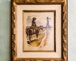Justin Wells 1975 (221/300) - custom frame, western scene, cowboy on horse