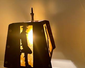 Horse and Cowboy Metal Lamp with mica shade