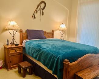 Wood Queen Size Bed Frame w/firm mattress & boxspring 