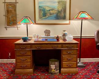 Wood Desk w/ Burgundy leather top 