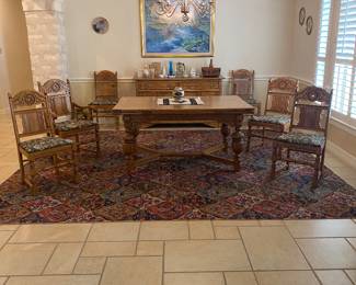 Jacobean Revival Style 8' Oak Dining Table with 6 chairs 