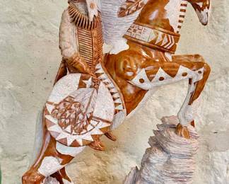 “Wolf Hunter” by Mike Toledo (Navajo artist) alabaster sculpture - 14.5"w x 19.5"h x 7"d, from Sedona fine art gallery