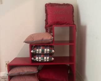 Red Shelves and Throw Pillows