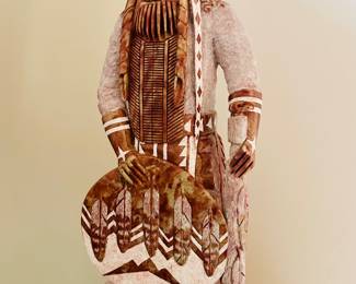 Mike Toledo (Navajo artist) alabaster sculpture "Prayer Before Battle" (1995) - from Sedona fine art gallery, 28"h x 12"w x 6"d