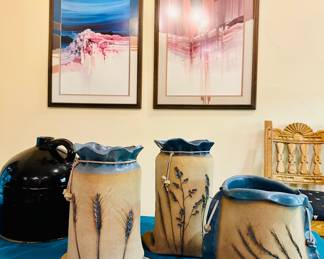 Signed Pottery Art Vase (Burlap Gunny Sack), Antique Jugs